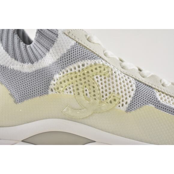 Chanel 22C Mens White Grey Knit Sock Clear CC Logo Low Top Trainer Sneaker 44 11 - Picture 4 of 12